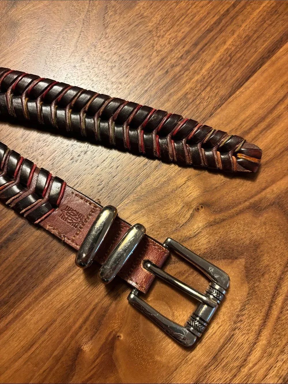 Martin Dingman Braided Leather Men's Belt with Silver Buckle - 42